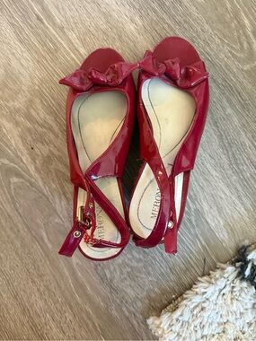 Merona Red Patent Peep-Toe Slingbacks with Bow Accent